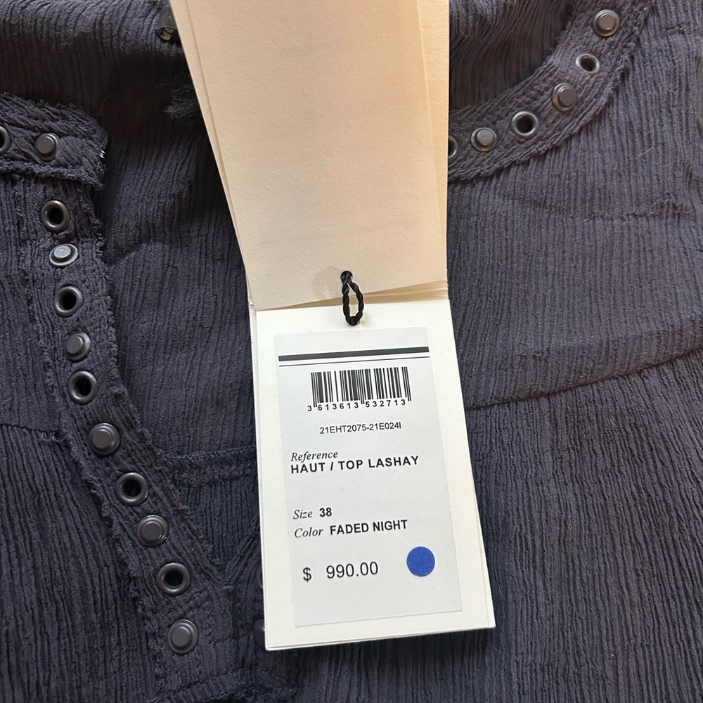 Isabel Marant Lashay Navy Eyelet Hem Blouse - Picture 3 of 4